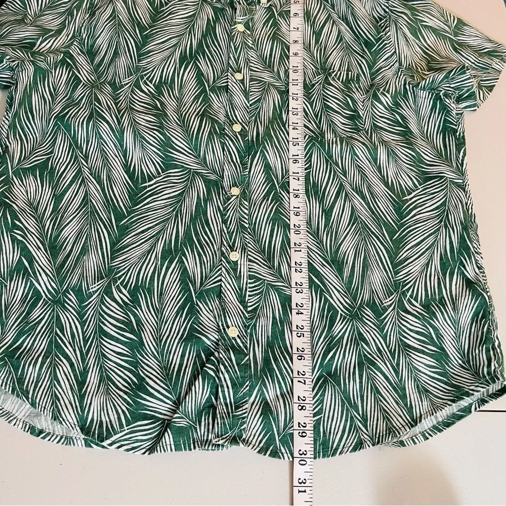 J. Crew Printed Short-Sleeve Slim Linen Blend Shirt Size XL Green/White Pockets
